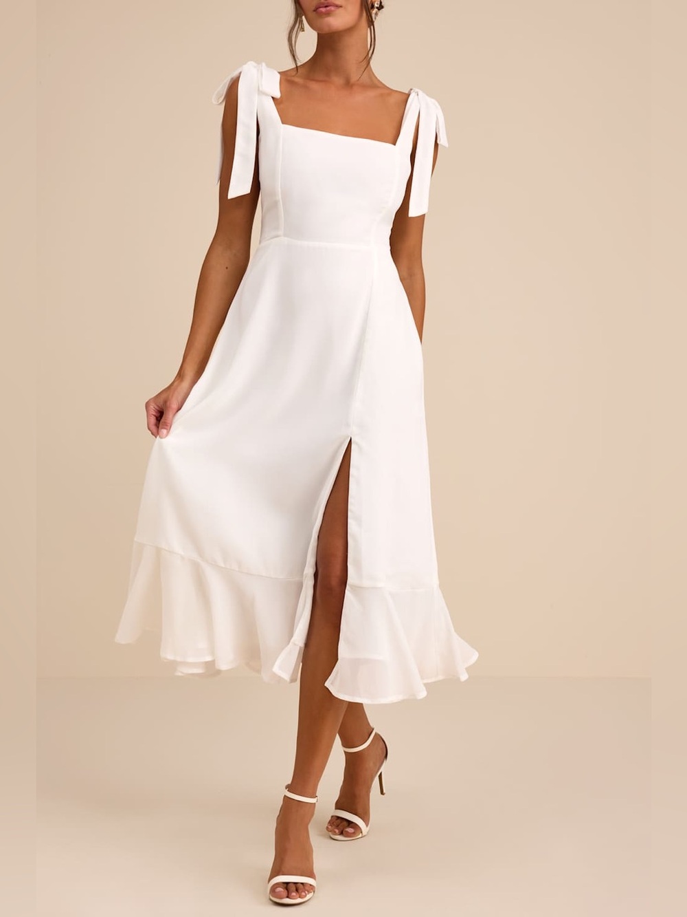 Lulus Summer Invite White Tie-Strap Tiered Midi Dress – Size XL (NWT) - Picture 2 of 7